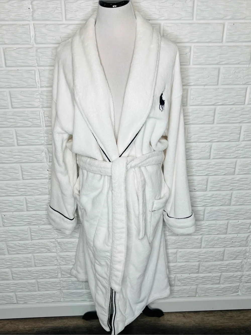 POLO RALPH LAUREN Plush White Bathrobe Robe Shawl Collar Big Pony One Size